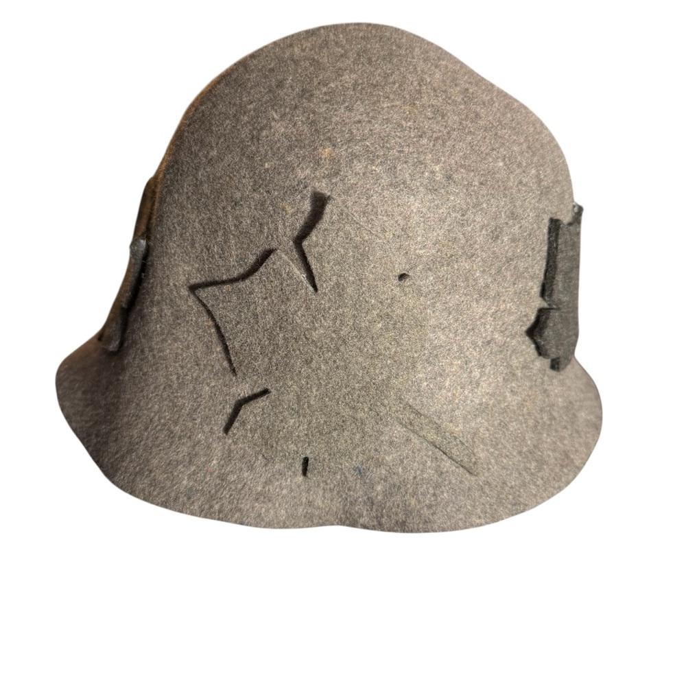Cloche Hat 100% Wool Earth Tone Green Artisan Nature Natural Leaf Appliqué